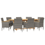 Set da Pranzo per Giardino 9 pz con Cuscini Grigio
