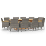 Set da Pranzo per Giardino 11 pz con Cuscini Grigio