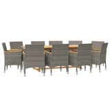 Set da Pranzo per Giardino 11 pz con Cuscini Grigio