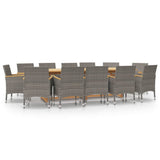 Set da Pranzo per Giardino 13 pz con Cuscini Grigio