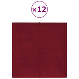 Pannelli Murali 12 pz Rosso Vino 60x15 cm Velluto 1,08 m