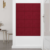 Pannelli Murali 12 pz Rosso Vino 60x15 cm Velluto 1,08 m