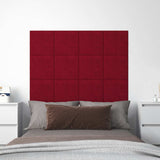 Pannelli Murali 12 pz Rosso Vino 60x15 cm Velluto 1,08 m
