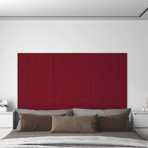 Pannelli Murali 12 pz Rosso Vino 60x15 cm Velluto 1,08 m