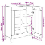 Credenza Rovere Fumo 69,5x34x90 cm in Legno truciolato