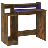 Scrivania con Luci LED Rovere Fumo 97x45x90 cm in truciolato
