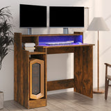 Scrivania con Luci LED Rovere Fumo 97x45x90 cm in truciolato