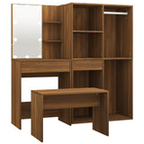 Set Tavolo da Toeletta con LED Rovere Marrone Legno truciolato