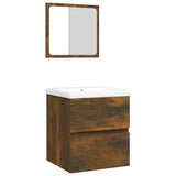 Mobile da Bagno con Lavabo e Specchio Rovere Fumo