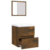 Mobile da Bagno con Lavabo e Specchio Rovere Fumo