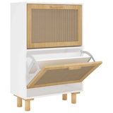 Scarpiera Bianca 52x25x80cm Legno truciolato e Rattan Naturale