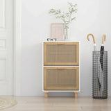 Scarpiera Bianca 52x25x80cm Legno truciolato e Rattan Naturale
