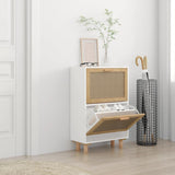 Scarpiera Bianca 52x25x80cm Legno truciolato e Rattan Naturale