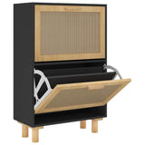 Scarpiera Nero 52x25x80cm Legno truciolato e Rattan Naturale