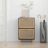 Scarpiera Nero 52x25x80cm Legno truciolato e Rattan Naturale