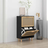 Scarpiera Nero 52x25x80cm Legno truciolato e Rattan Naturale
