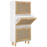 Scarpiera Bianca52x25x115cm Legno truciolato e Rattan Naturale