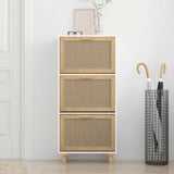 Scarpiera Bianca52x25x115cm Legno truciolato e Rattan Naturale