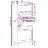 Scarpiera Bianca52x25x115cm Legno truciolato e Rattan Naturale