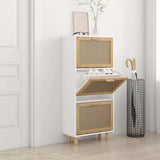 Scarpiera Bianca52x25x115cm Legno truciolato e Rattan Naturale