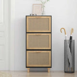 Scarpiera Nero 52x25x115cm Legno truciolato e Rattan Naturale
