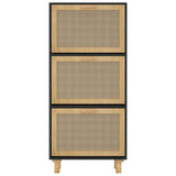 Scarpiera Nero 52x25x115cm Legno truciolato e Rattan Naturale
