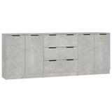 Credenze 3 pz Grigio Cemento in Legno truciolato