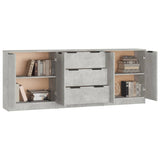Credenze 3 pz Grigio Cemento in Legno truciolato
