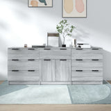 Credenze 3 pz Grigio Sonoma in Legno truciolato