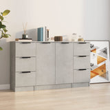 Credenze 3 pz Grigio Cemento in Legno truciolato