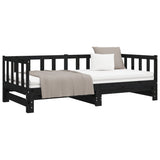 Dormeuse Estraibile Nera 2x(90x190) cm Legno Massello di Pino