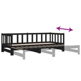 Dormeuse Estraibile Nera 2x(90x190) cm Legno Massello di Pino