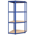 Mensola Angolare 4 Ripiani Blu in Acciaio e Legno truciolato