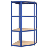 Mensola Angolare 4 Ripiani Blu in Acciaio e Legno truciolato