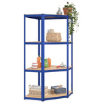 Mensola Angolare 4 Ripiani Blu in Acciaio e Legno truciolato
