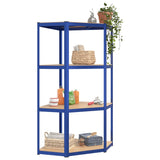 Mensola Angolare 4 Ripiani Blu in Acciaio e Legno truciolato