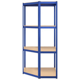 Mensola Angolare 4 Ripiani Blu in Acciaio e Legno truciolato