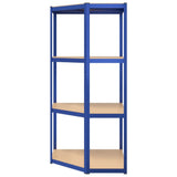 Mensola Angolare 4 Ripiani Blu in Acciaio e Legno truciolato