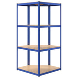 Mensola Angolare 4 Ripiani Blu in Acciaio e Legno truciolato