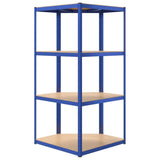 Mensola Angolare 4 Ripiani Blu in Acciaio e Legno truciolato