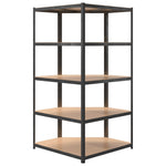 Scaffale Angolare Resistente 5 Ripiani Grigio Acciaio e Legno