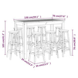 Set da Bar per Giardino 9 pz in Legno Massello di Acacia