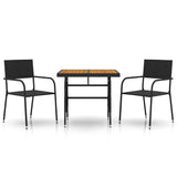 Set da Pranzo da Giardino 3 pz in Polyrattan Nero