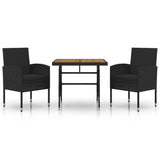 Set da Pranzo per Giardino 3 pz in Polyrattan Nero