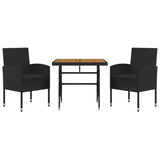 Set da Pranzo per Giardino 3 pz in Polyrattan Nero