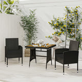 Set da Pranzo per Giardino 3 pz in Polyrattan Nero