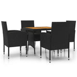 Set da Pranzo per Giardino 5 pz in Polyrattan Nero