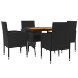 Set da Pranzo per Giardino 5 pz in Polyrattan Nero