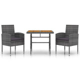 Set da Pranzo per Esterni 3 pz in Polyrattan Grigio