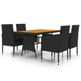 Set da Pranzo per Esterni 5 pz in Polyrattan Nero
